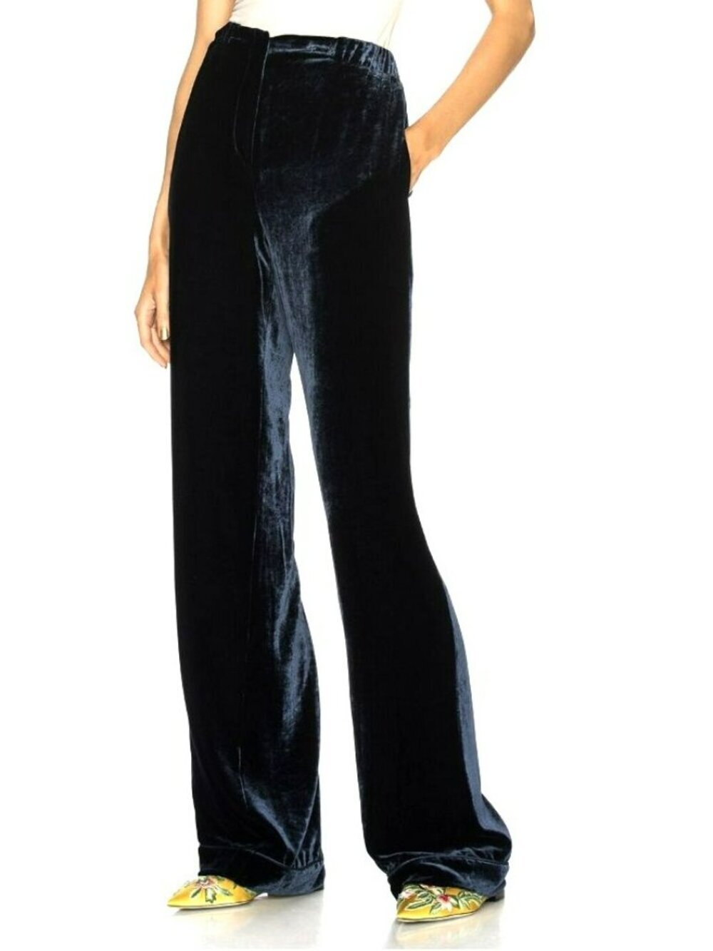 Alberta Ferretti $750 Blue Velvet High Waist Pants Size 6 New